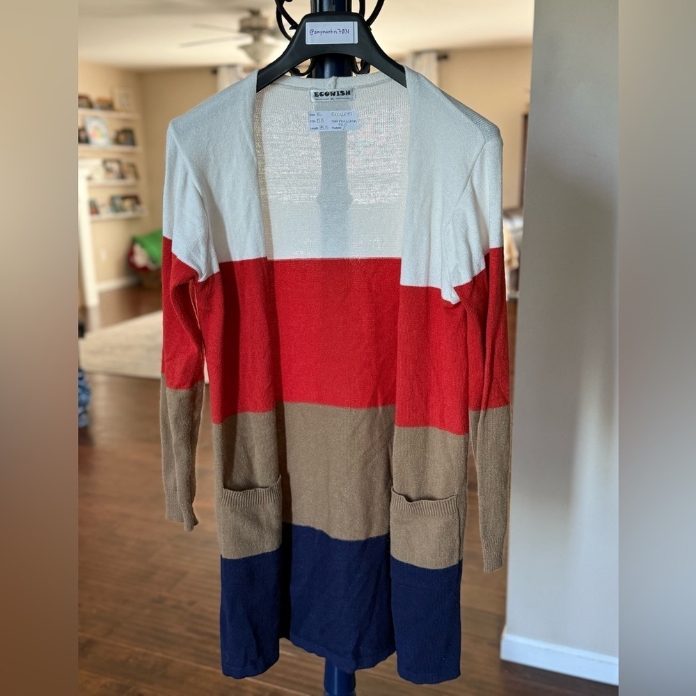 ECOWish Women's Color Block Cardigan - Orange, Tan, Navy, White, Size XL